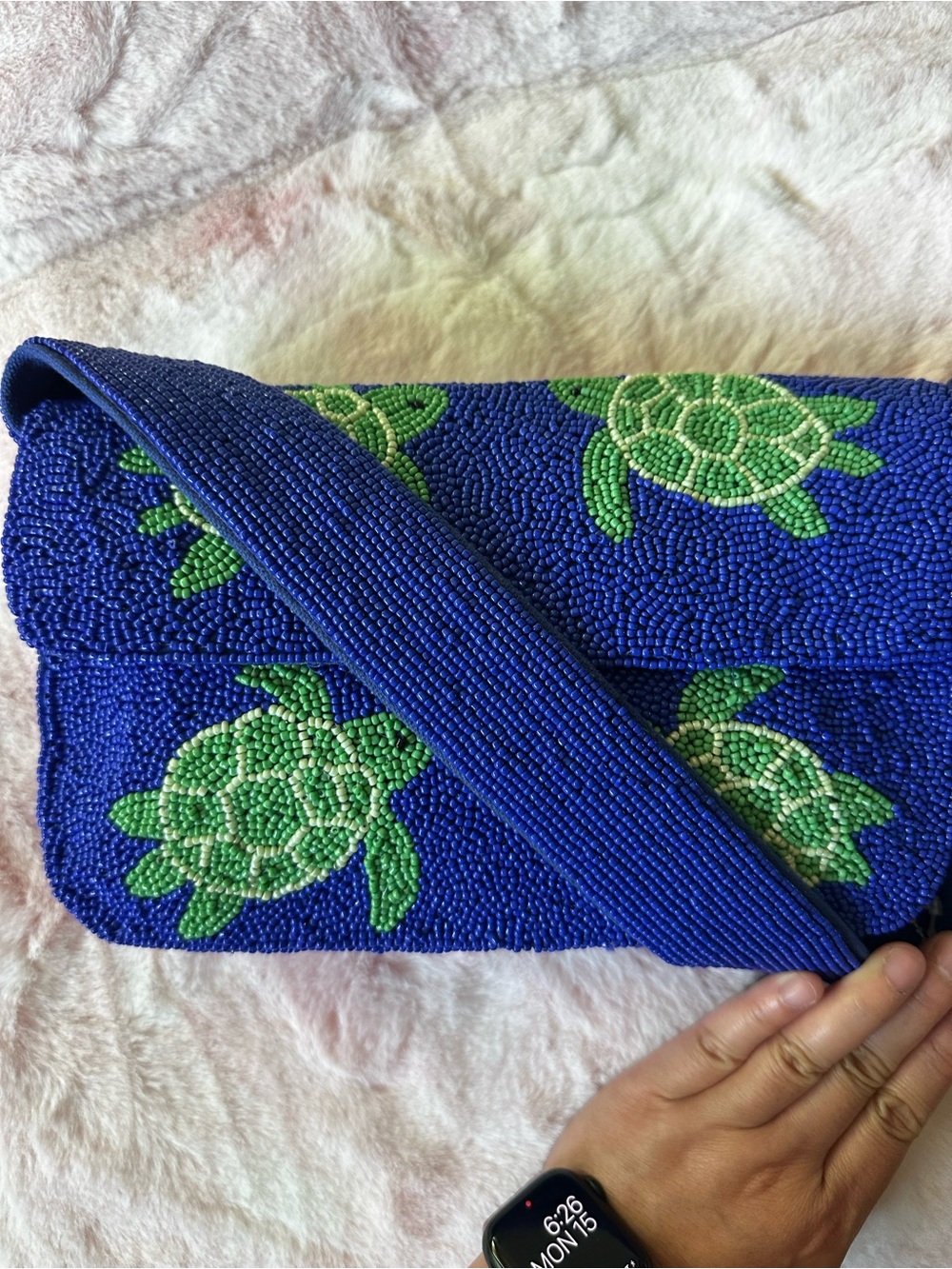 Blue Beaded Turtle Shoulder Bag Purse - American & Beyond NWOT